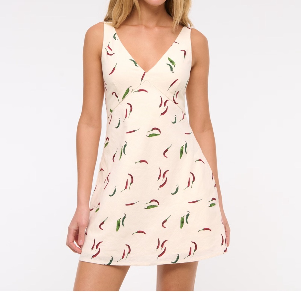 A&F V-Neck Linen Blend Dress in Pepper Print